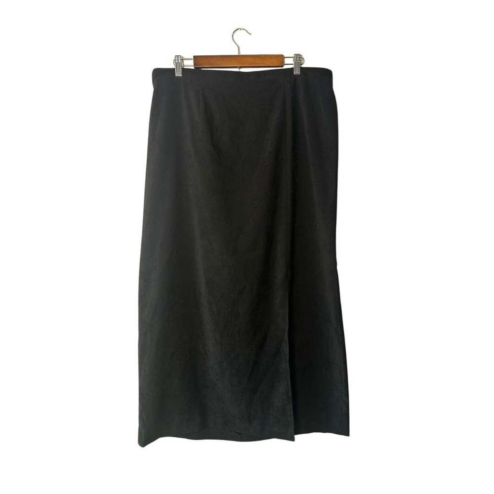 Vintage 90s Black Faux Suede Maxi Skirt 18W Curvy Witchy Whimsygoth